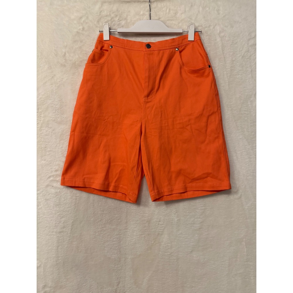 Quacker Factory Orange Twill Shorts Womens Medium Elastic Waist Stretch Pockets
